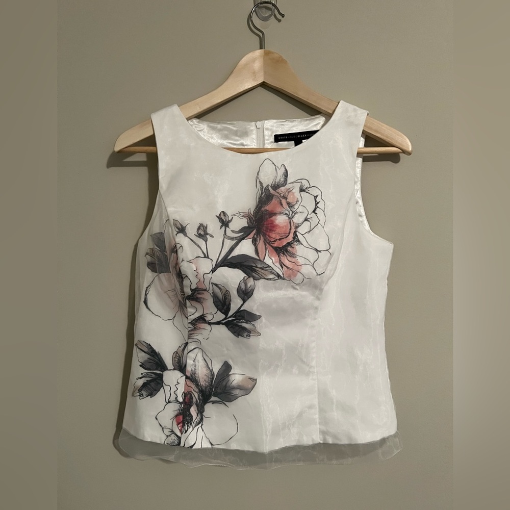 White with pink and grey flowers sleeveless ladies Top